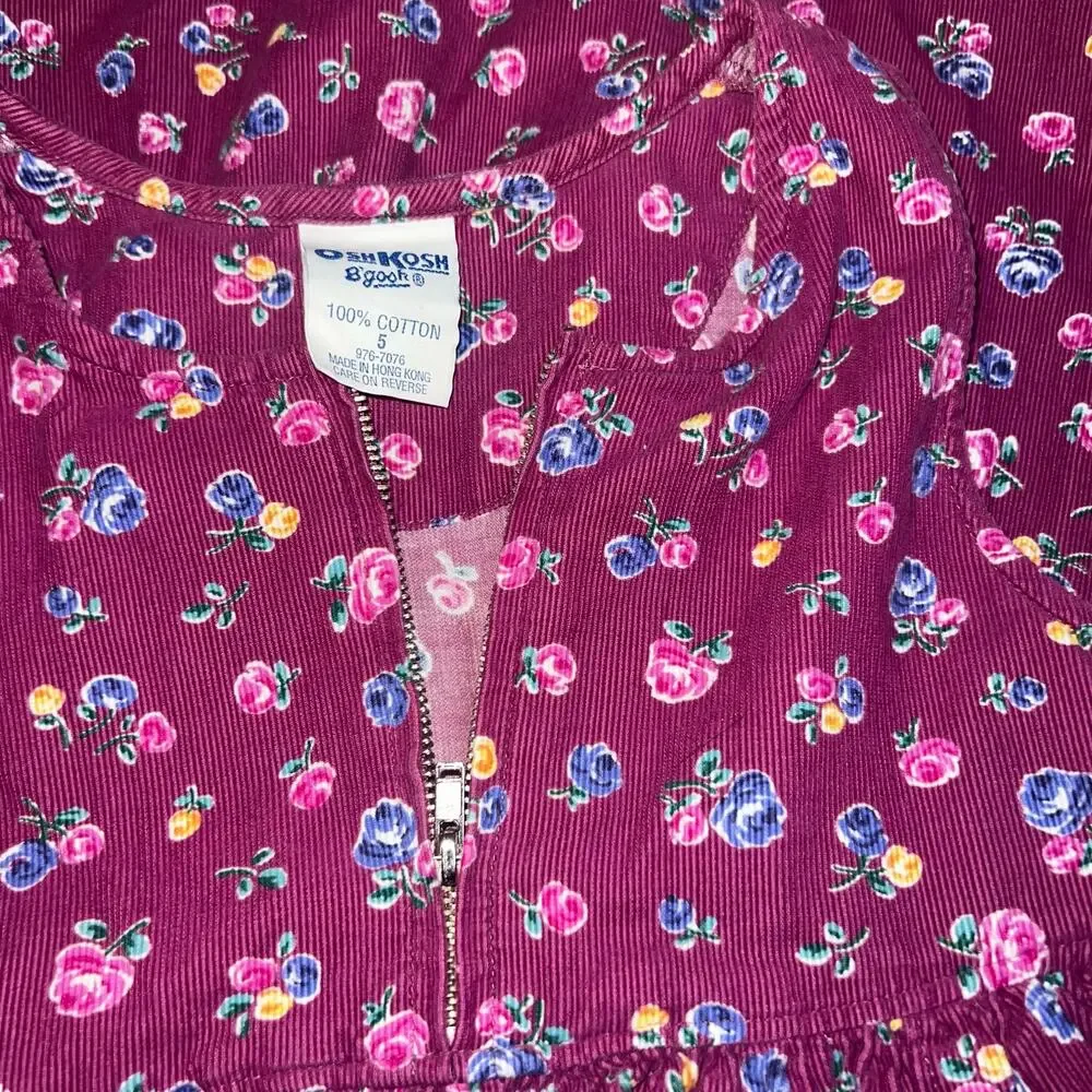 Vintage OshKosh B'Gosh girls floral corduroy cotton dress size 5 multicolor